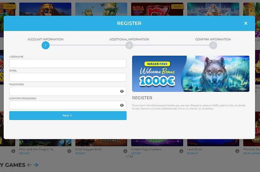 wolfy casino new player login