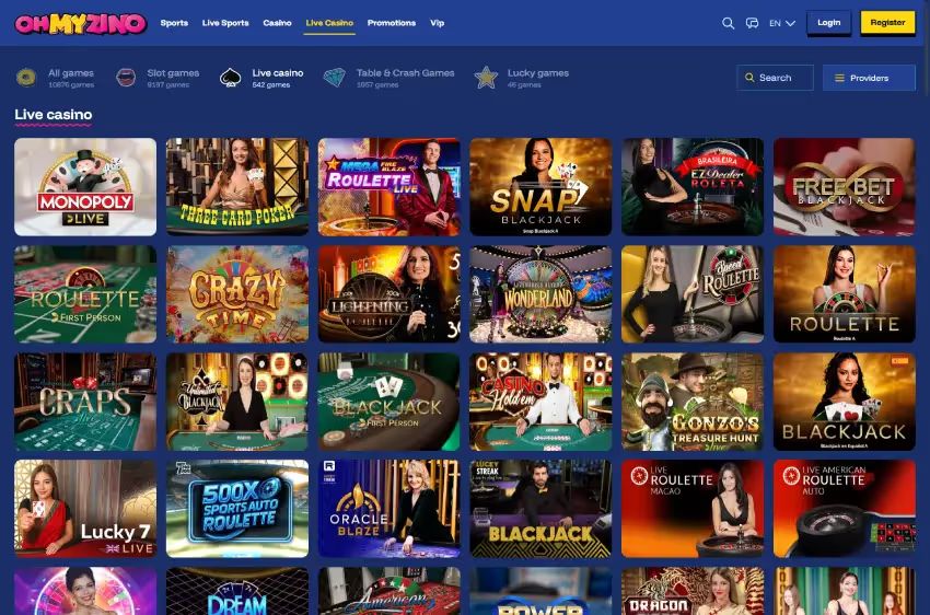 オーマイジノ ライブカジノページ（デスクトップビュー）