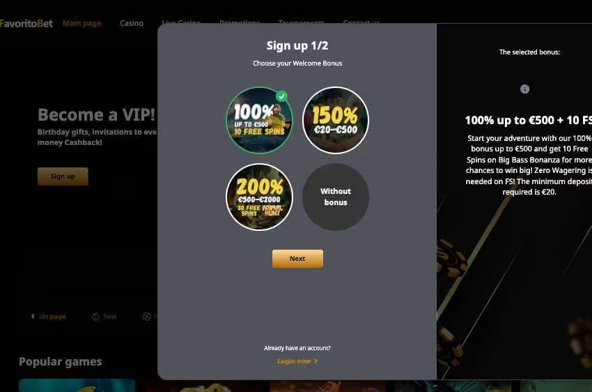 Favoritobet Casino login