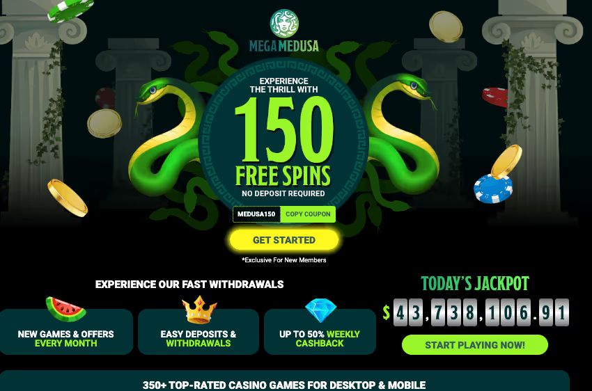 mega medusa nodeposit 150 fee spins