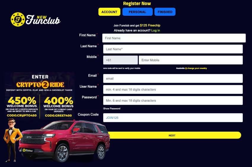 new funclub casino login