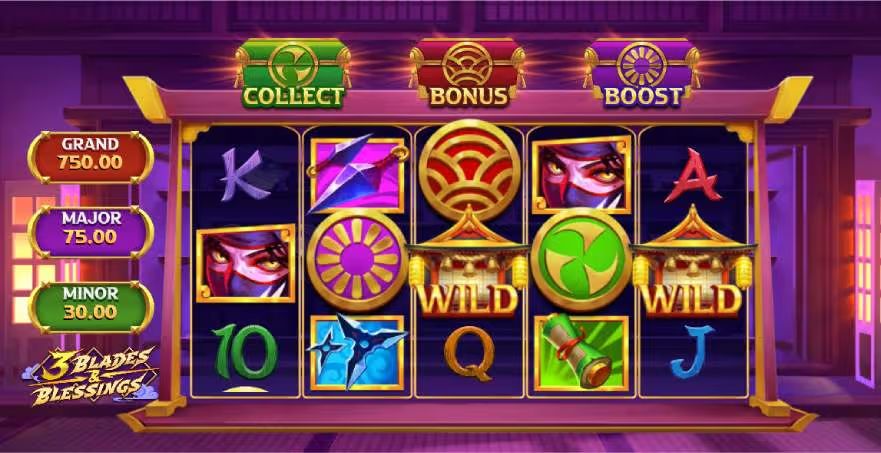 3 Blades & Blessings Slot Game Symbols and Reels