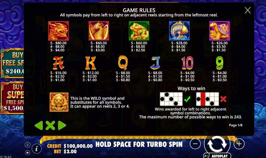 5 Lions Reborn Slot Game Rules