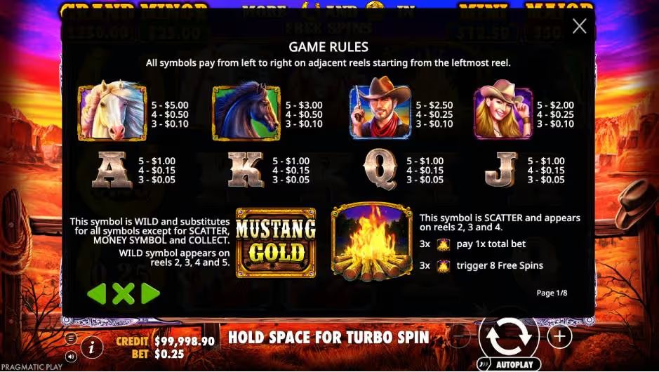 Mustang Gold Game Rules Screenshot
