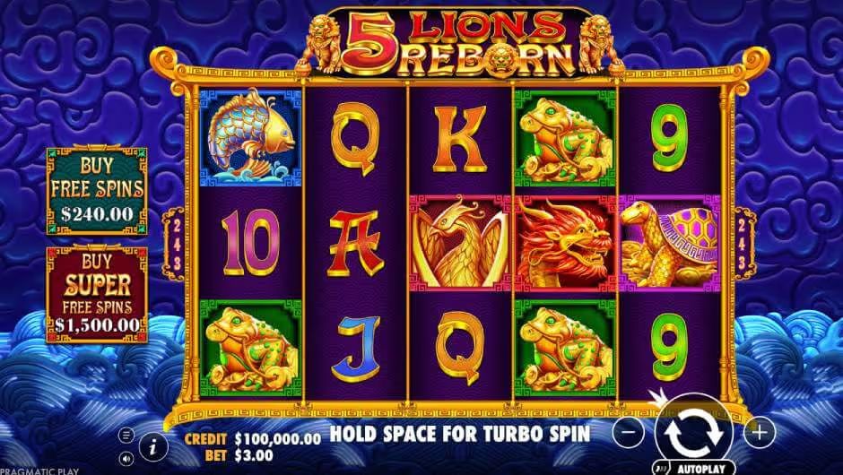 5 Lions Reborn Slot Game background for Demo Play