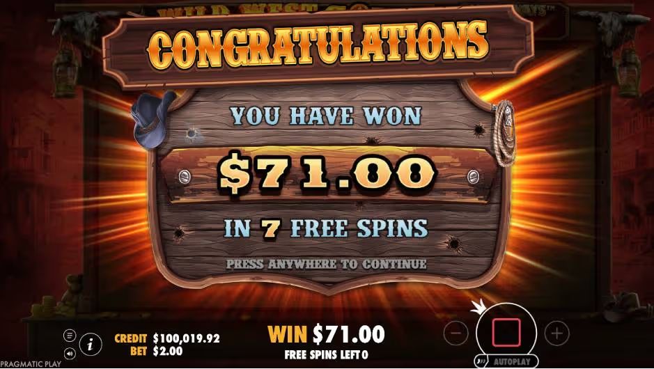 Wild West Gold Megaways Free Spins Win