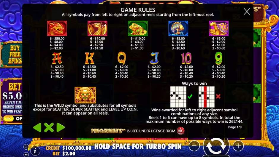 5 Lions Megaways™ 2 Slot Game Rules