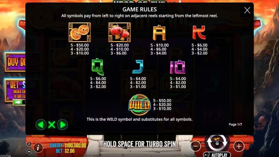 Year of the Dragon King Slot Rules 2