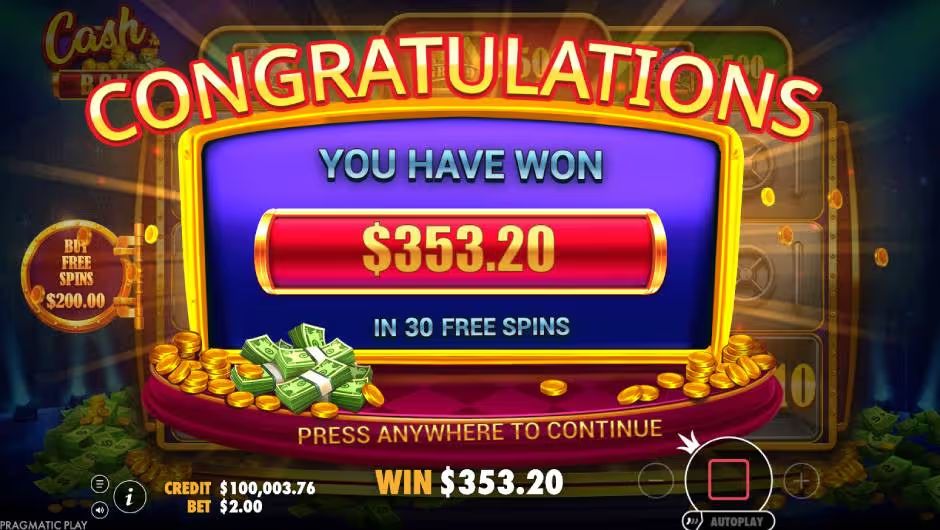 Cash Box Slot congradulations Screenshot