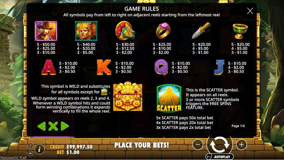 John Hunter and the Mayan Gods Game Rules Screenshot