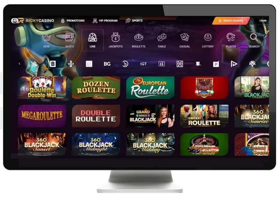 ricky live casino desktop