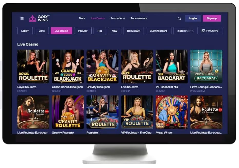 god of wins live casino desktop