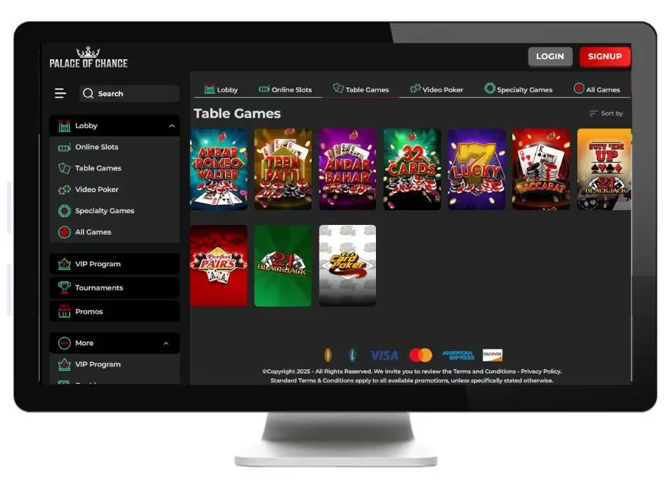 palace of chance live casino desktop