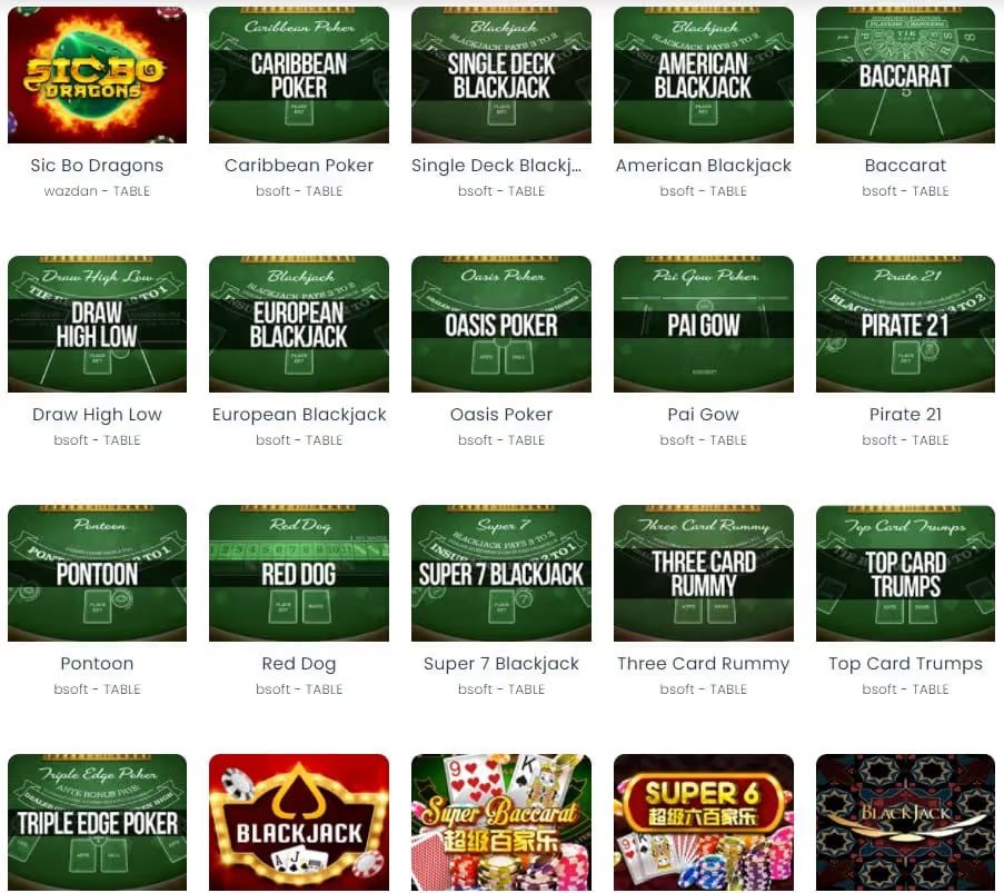 jack21 casino table games